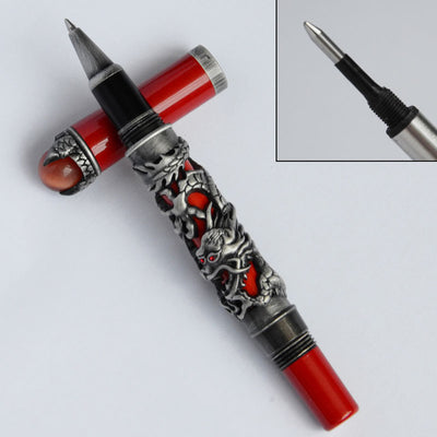 vintage pen dragon antique gift pearl overload red black silver brush
