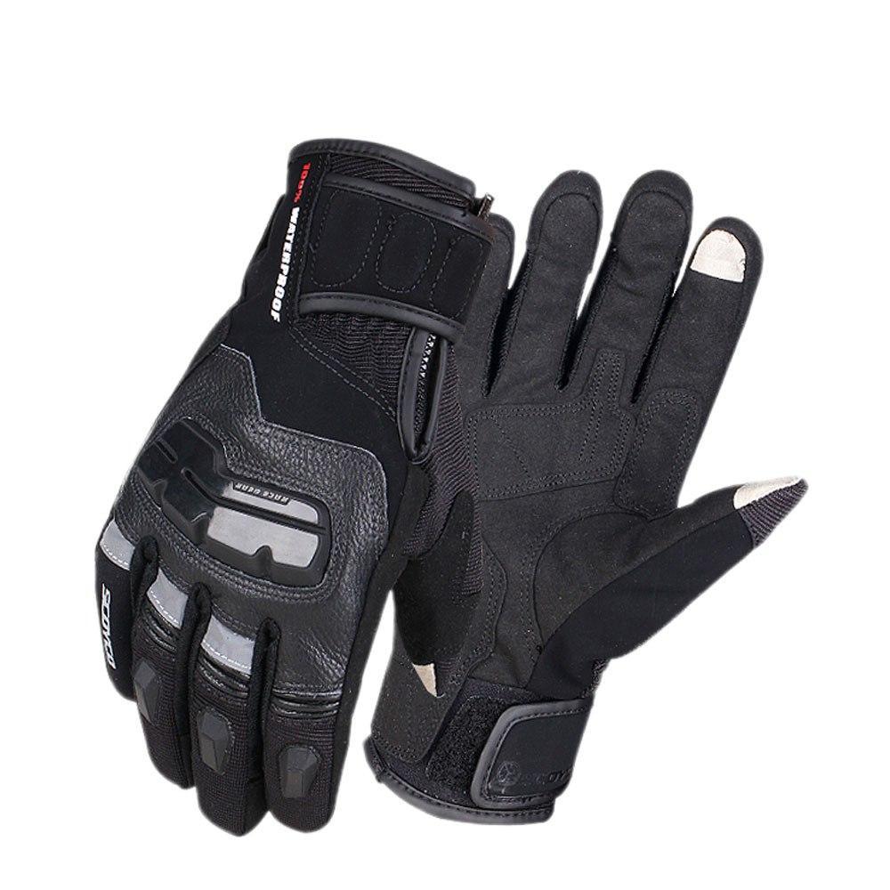 Leather motorcycle gloves waterproof genuine cow motorbike riding
