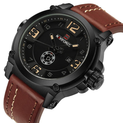 Military men wristwatch leather watch date day display relogio masculino
