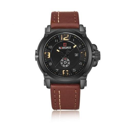 Military men wristwatch leather watch date day display relogio masculino