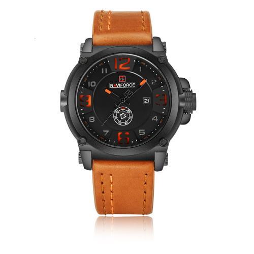 Military men wristwatch leather watch date day display relogio masculino