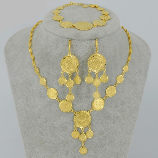 Ancient gold coin jewelry set necklace earrings bracelet Islamic Muslim Arab Africa for gifts