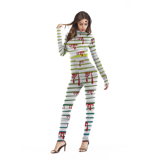 Sexy halloween costume catsuit women titan scary muscle print for party