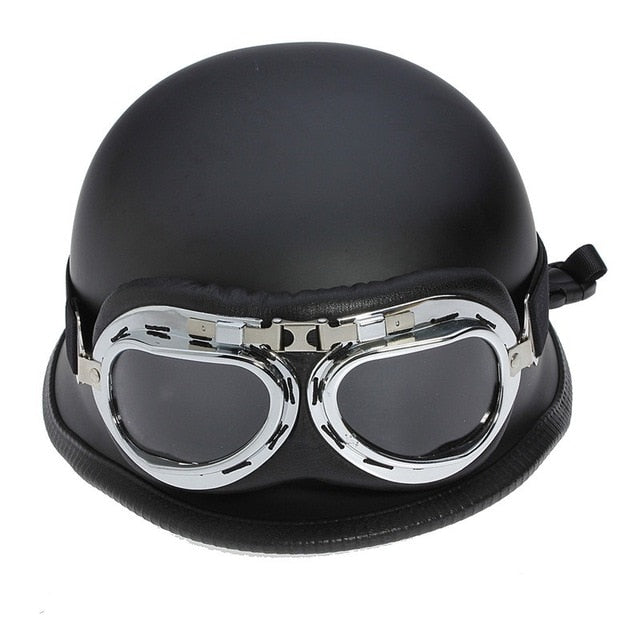 vintage half face motrocycle helmets german matte black vespa scooter biker