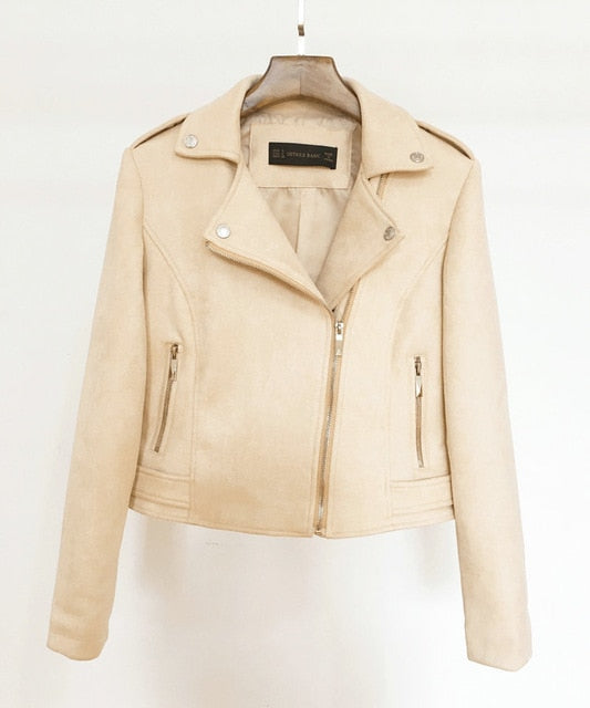 Leather jacket women biker outwear motorcycle coat soft slim fit cute