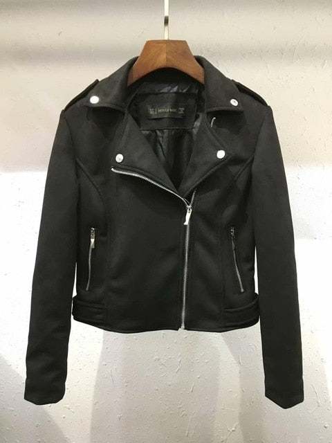 Leather jacket women biker outwear motorcycle coat soft slim fit cute