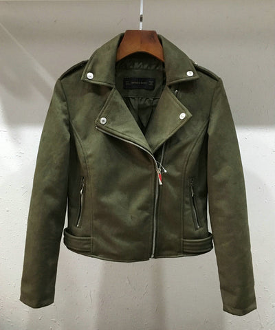 Leather jacket women biker outwear motorcycle coat soft slim fit cute