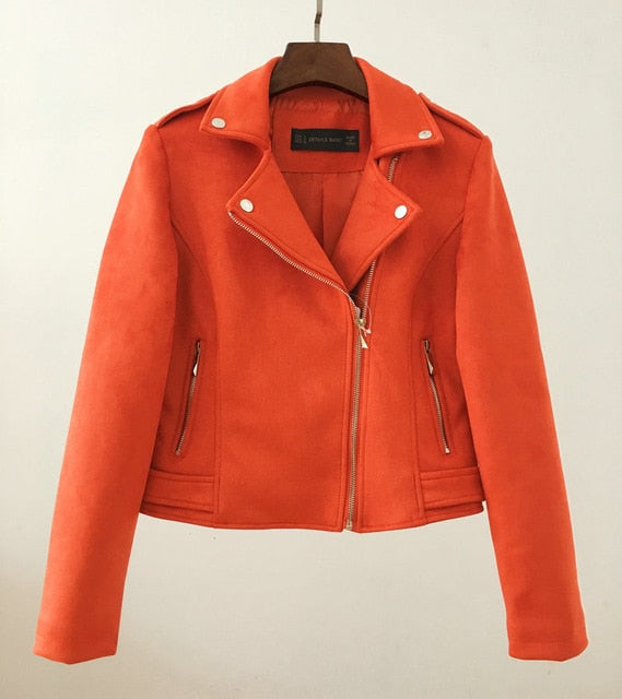 Leather jacket women biker outwear motorcycle coat soft slim fit cute