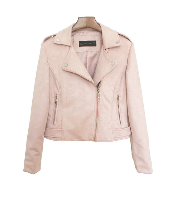 Leather jacket women biker outwear motorcycle coat soft slim fit cute