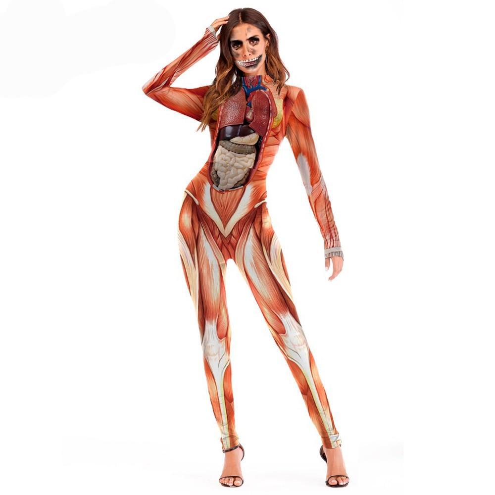 Sexy halloween costume catsuit women titan scary muscle print for party