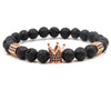 Charm natural stone bracelets zircon black brown crown matt onyx biker men 8mm