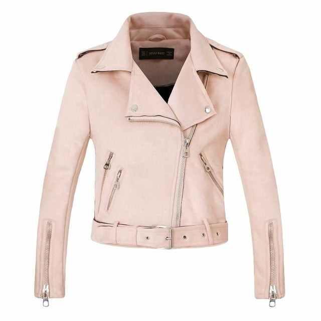Leather biker jacket women matte motorcycle coat lady fashion
