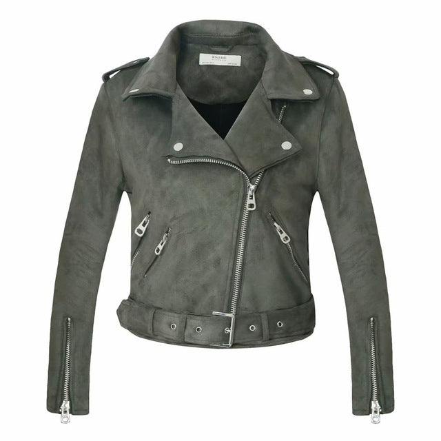Leather biker jacket women matte motorcycle coat lady fashion