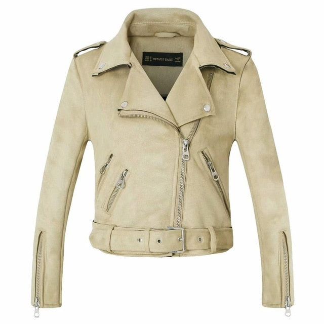 Leather biker jacket women matte motorcycle coat lady fashion