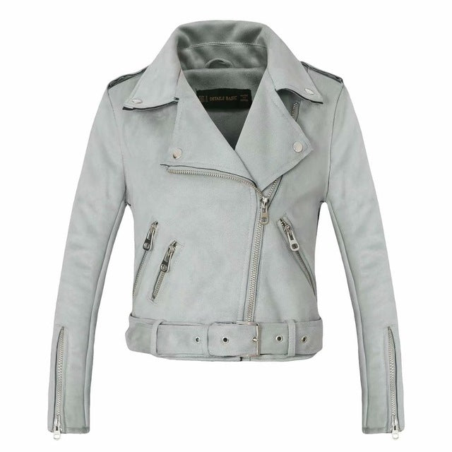 Leather biker jacket women matte motorcycle coat lady fashion