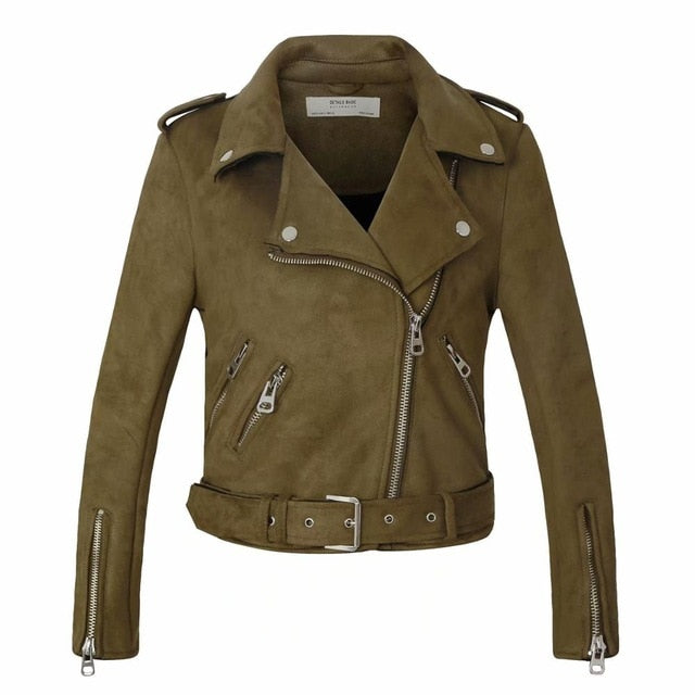 Leather biker jacket women matte motorcycle coat lady fashion