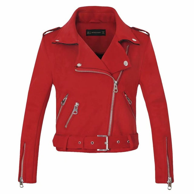 Leather biker jacket women matte motorcycle coat lady fashion