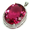 charm 925 Silver jewelry pendant pink tourmaline white CZ ladies engagement big gems