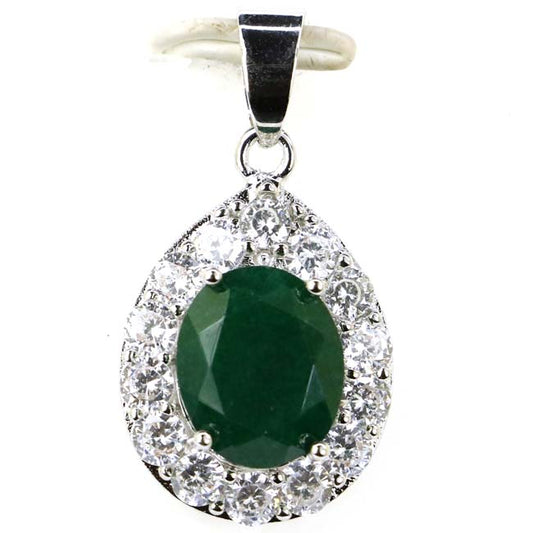 Pendant 925 silver jewelry drop shape real green emerald white CZ lady wedding gifts 31x16mm