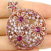 Woman 925 silver jewelry pendant charm pink tourmaline garnet big size flower design