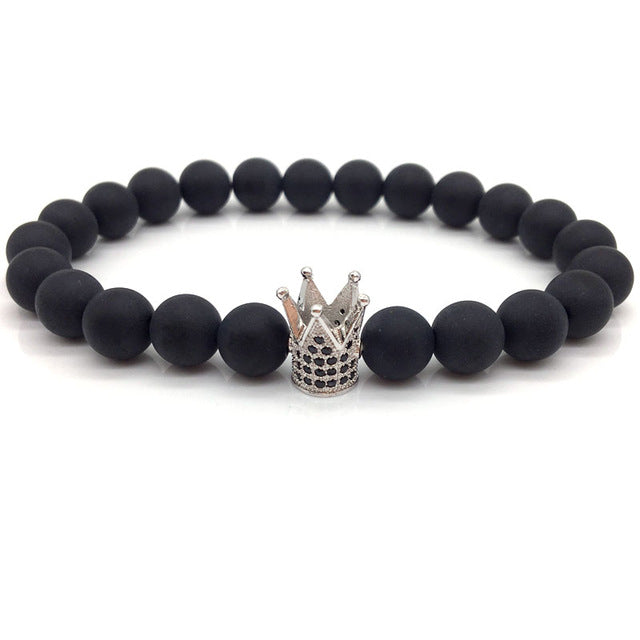 Men women stone beads bracelet charm bangles crown love jewelry gift