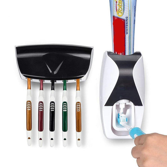 Mount automatic toothpaste dispenser 5 toothbrush holder wall bathroom shelves