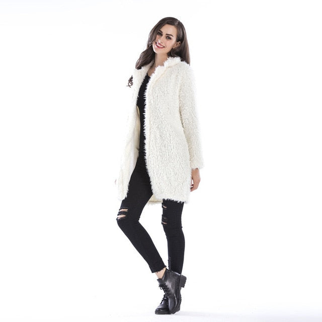 Women long cardigan coat faux fur overcoat warm soft teddy jacket winter autumn