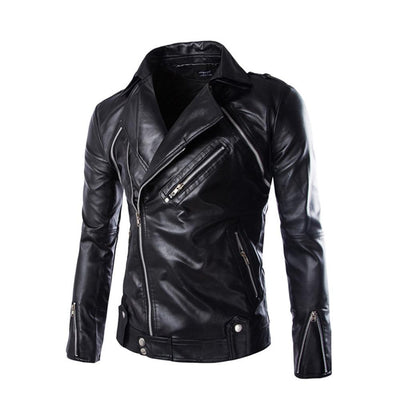 Vintage leather motorcycle jacket for men punk retro riding black coat