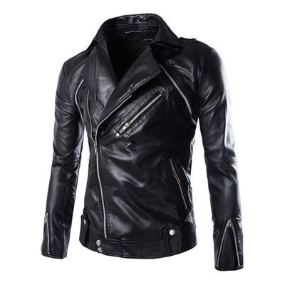 Vintage leather motorcycle jacket for men punk retro riding black coat