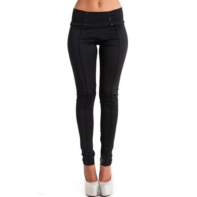 Women tight pants high waist push up patchwork button workout trousers